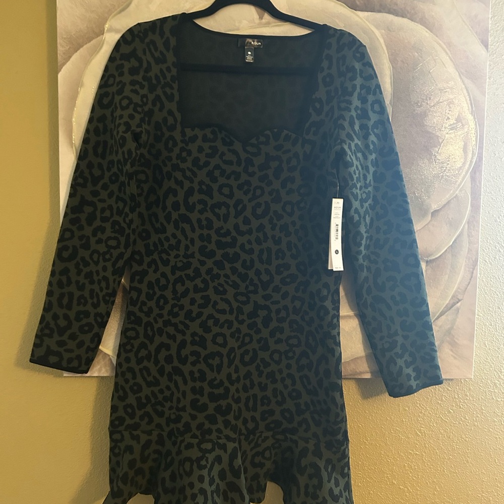 Aqua Green and Black Leopard Dress